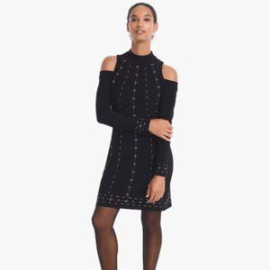 WHBM Embellished Cold-Shoulder Black Knit Shift Dress